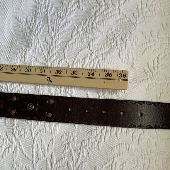 FOSSIL Brown Leather Belt Embossed Studded Southwest western boho Women's Medium - Picture 13 of 15